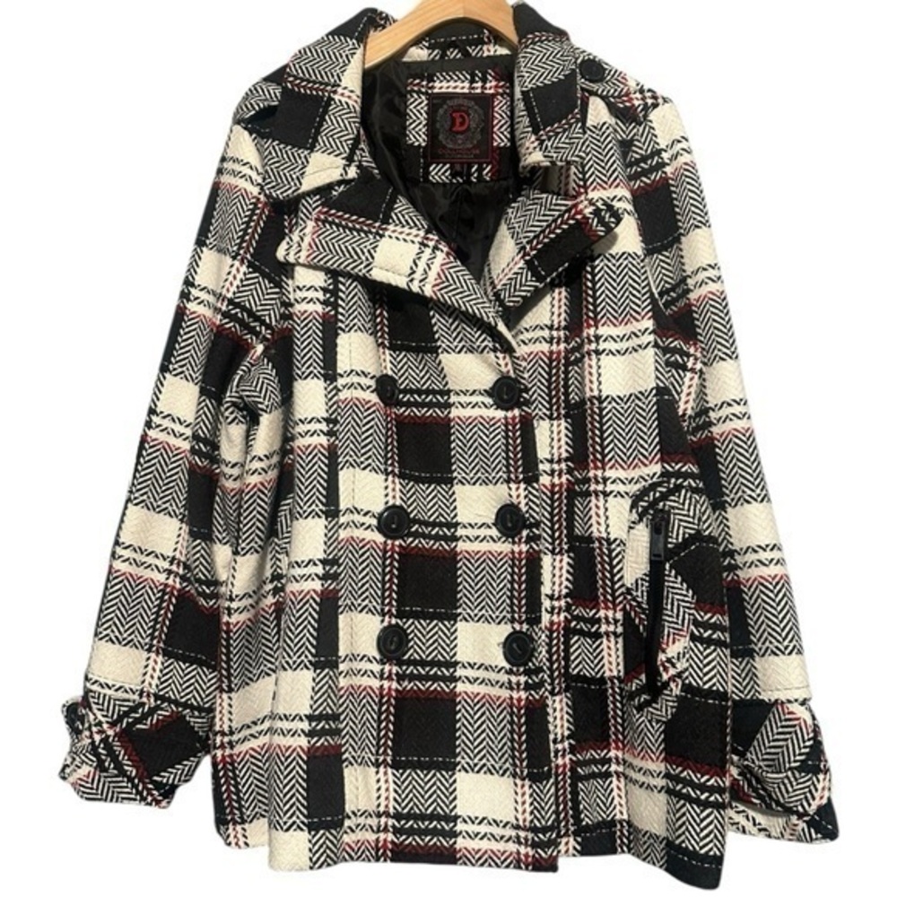 Dollhouse Outerwear NYC 1X Black White Red Double Plaid Tweed Breasted Coat